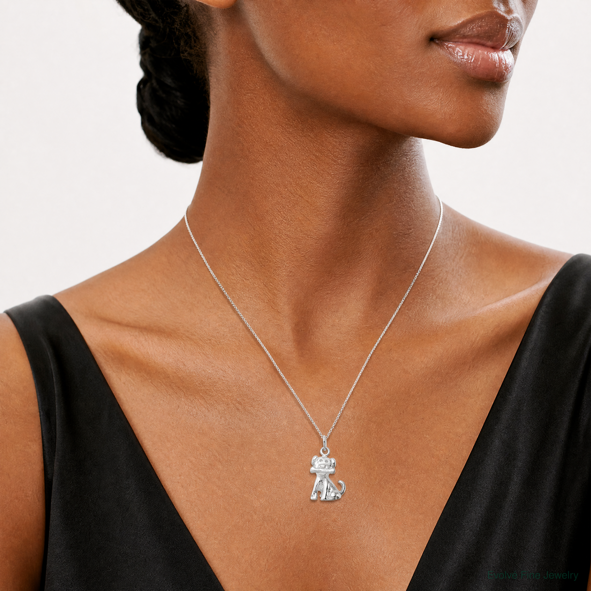 Sterling Silver Doggie w/Bone Charm - Model Shot