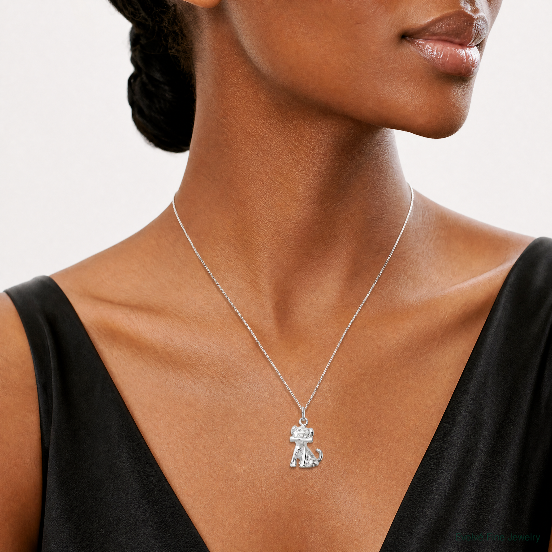 Sterling Silver Doggie w/Bone Charm - Model Shot