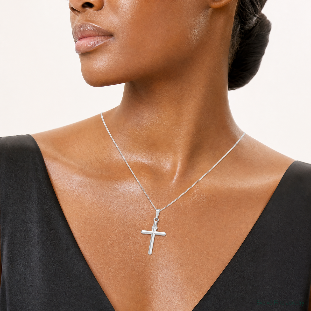 Sterling Silver Polished INRI Cross Pendant - Model Shot