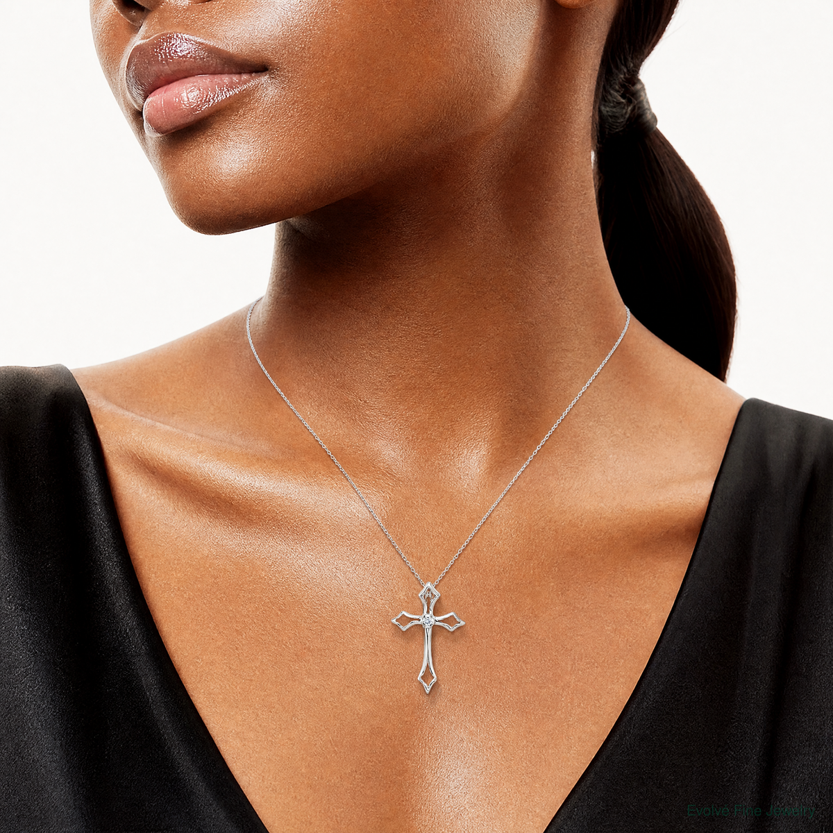 Sterling Silver CZ Cross Charm - Model Shot
