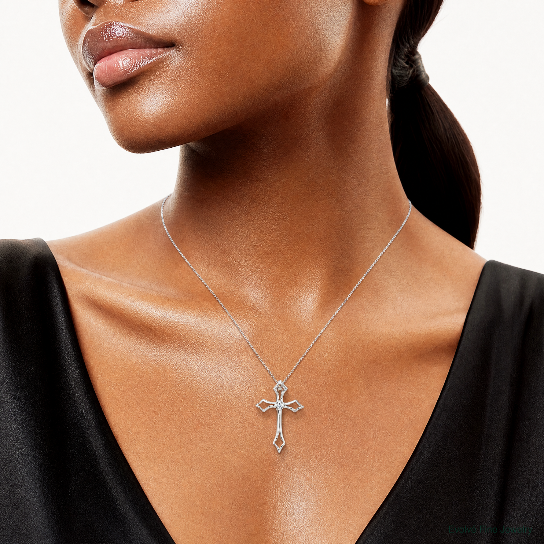 Sterling Silver CZ Cross Charm - Model Shot
