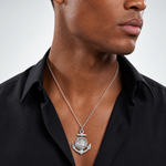 Sterling Silver Antiqued Satin St Christopher Anchor Medal Pendant - Model Shot