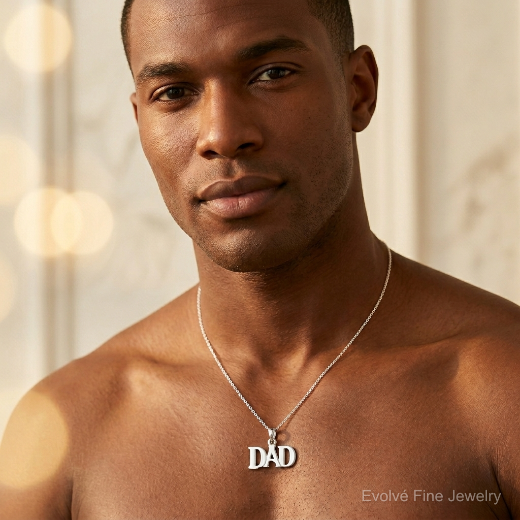 Sterling Silver Rhodium-plated Dad Charm - Model Shot