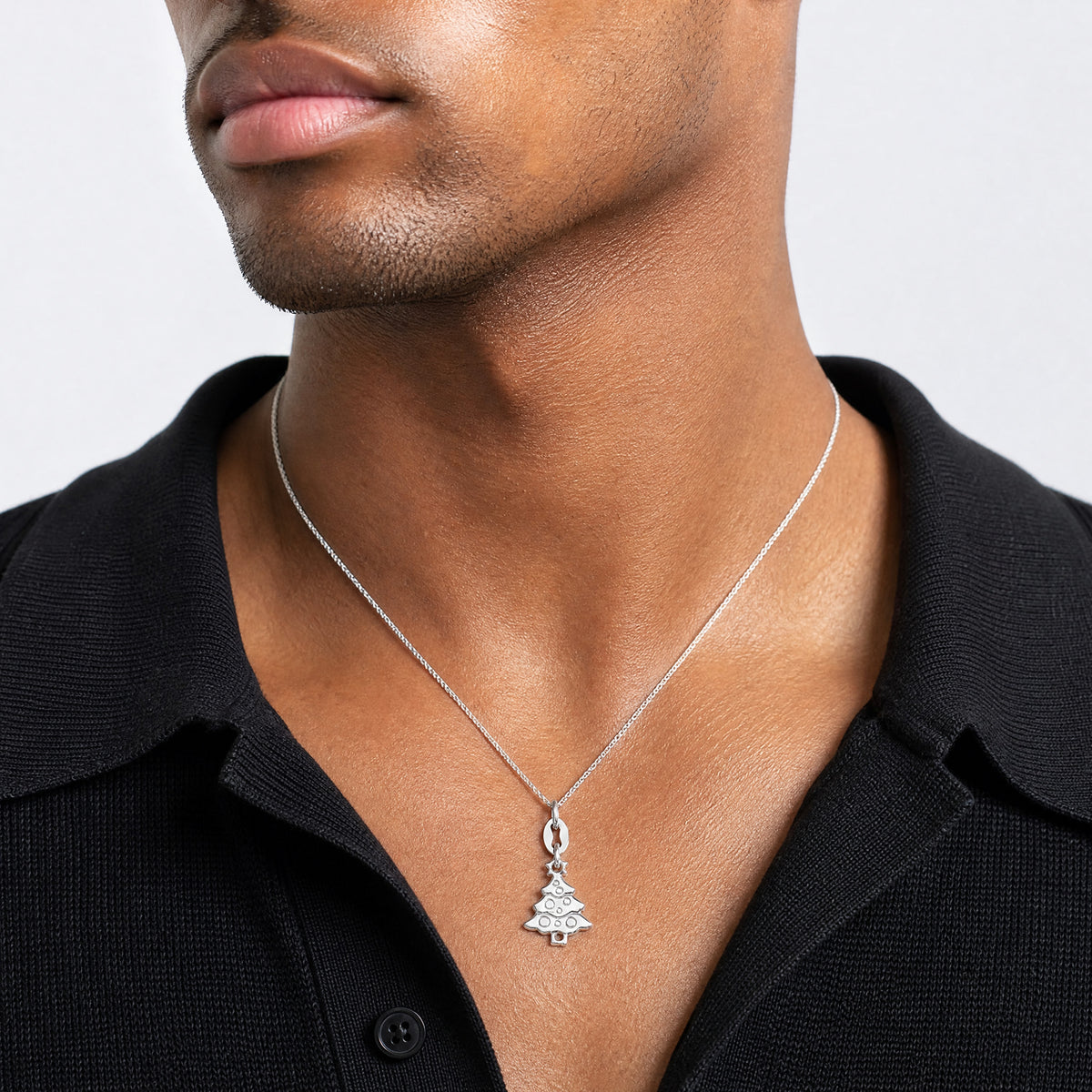 Sterling Silver Polished Christmas Tree Charm - Model Shot
