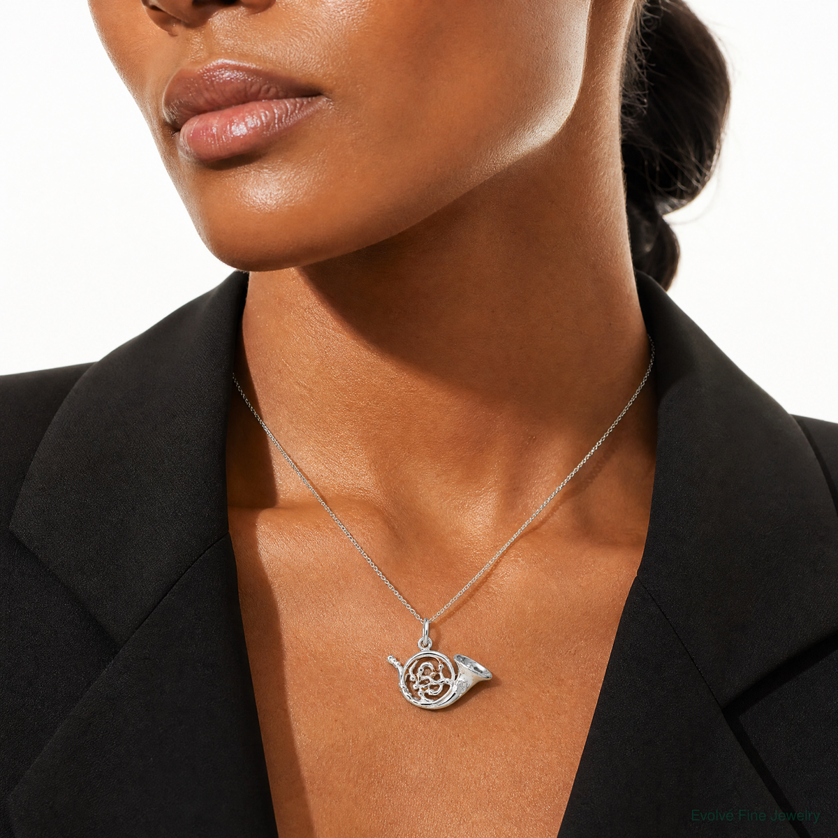 Sterling Silver French Horn Charm - Model Shot