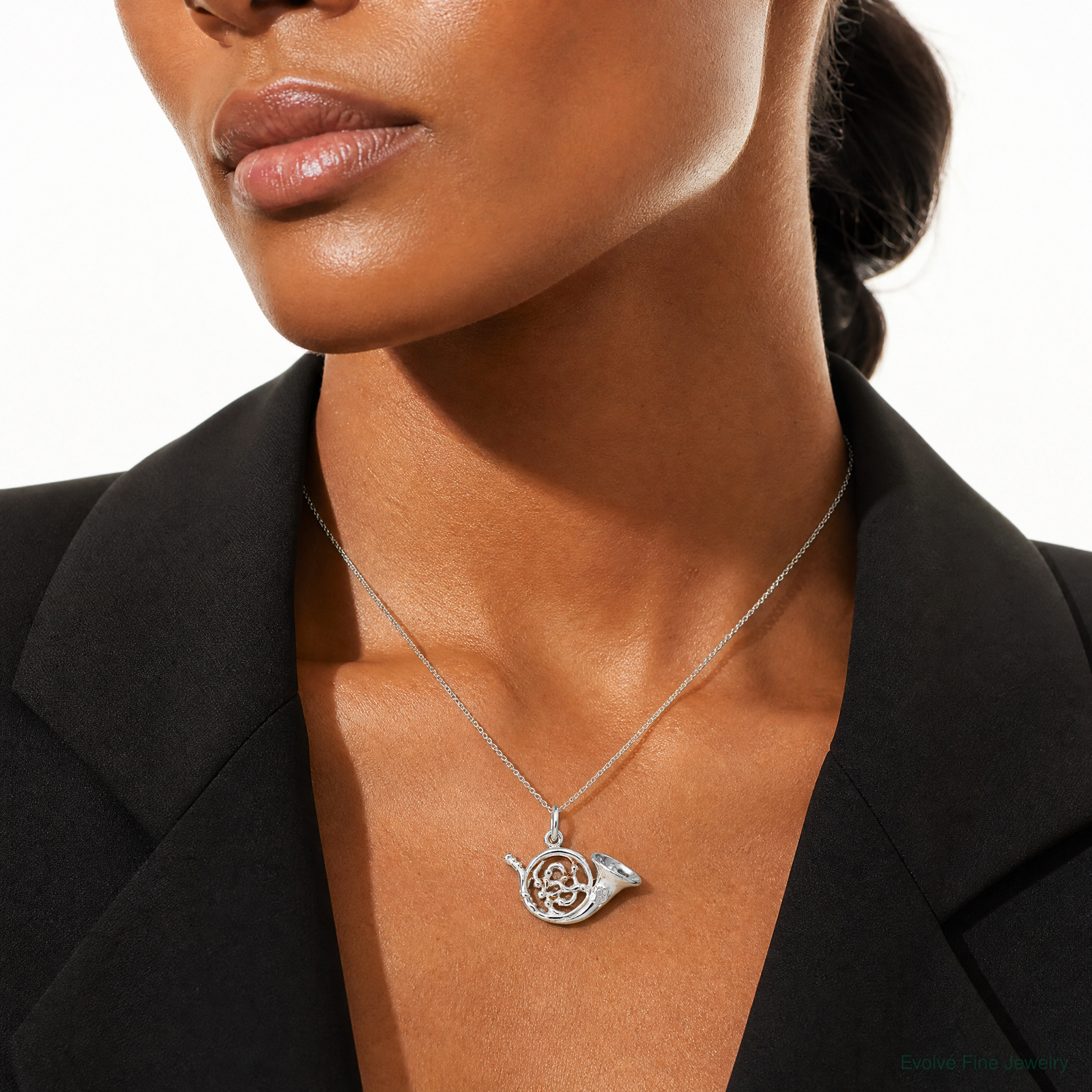 Sterling Silver French Horn Charm - Model Shot