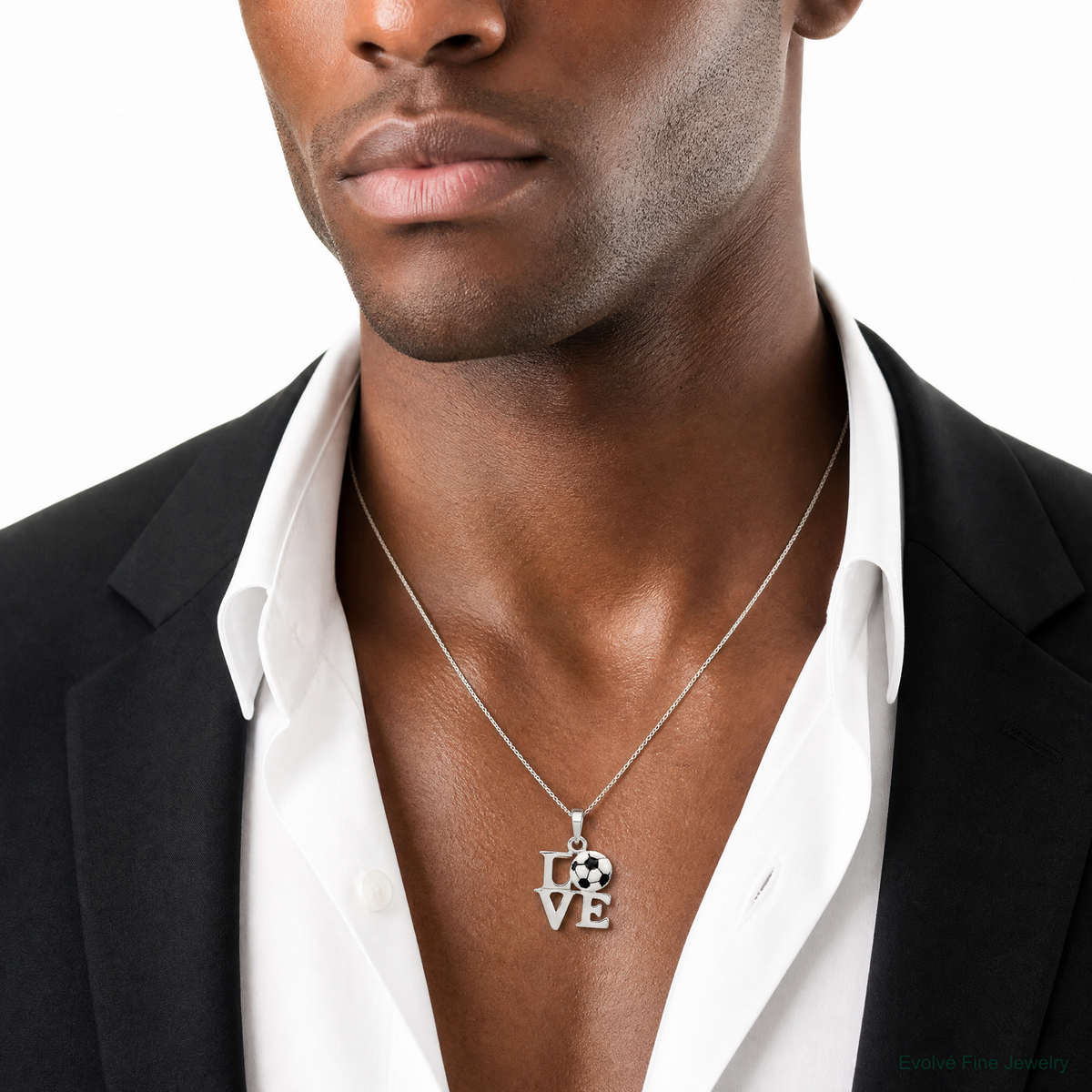 Sterling Silver Polished Enamel Love Soccer Pendant - Model Shot