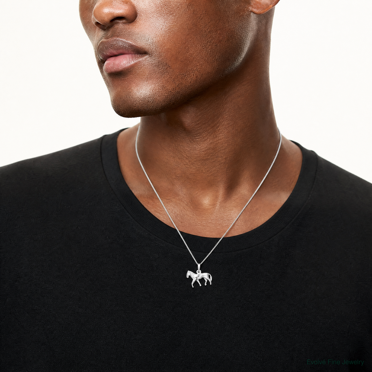 Sterling Silver Polished Horse Pendant - Model Shot