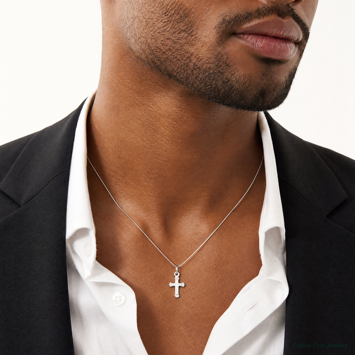 Sterling Silver Polished Cross Charm - Model Shot