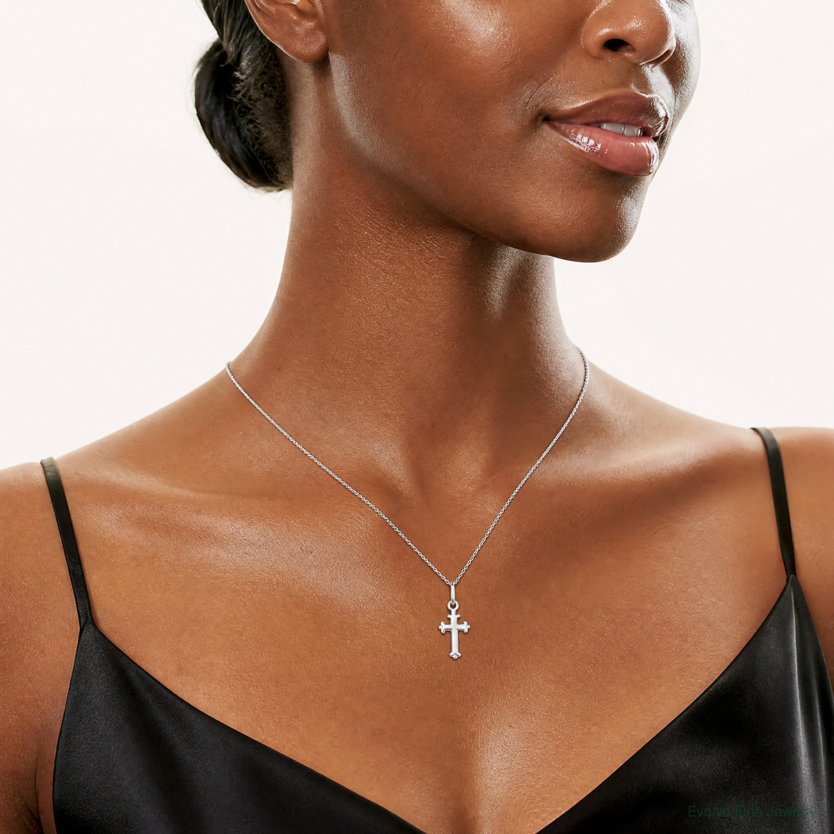 Sterling Silver Polished Cross Charm - Model Shot