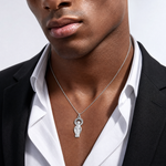 Sterling Silver Platinum-plated Polished & Satin CZ Miraculous Medal Pendan - Model Shot