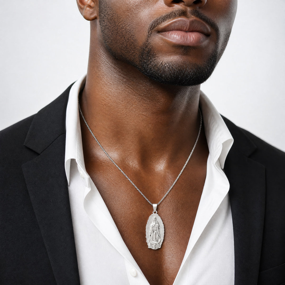Sterling Silver Polished Religious Pendant - Model Shot