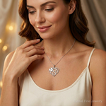 Sterling Silver Polished & Textured 'Mom' Engraved Heart Pendant - Model Shot