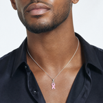 Sterling Silver Polished Pink Enameled Ribbon Pendant - Model Shot