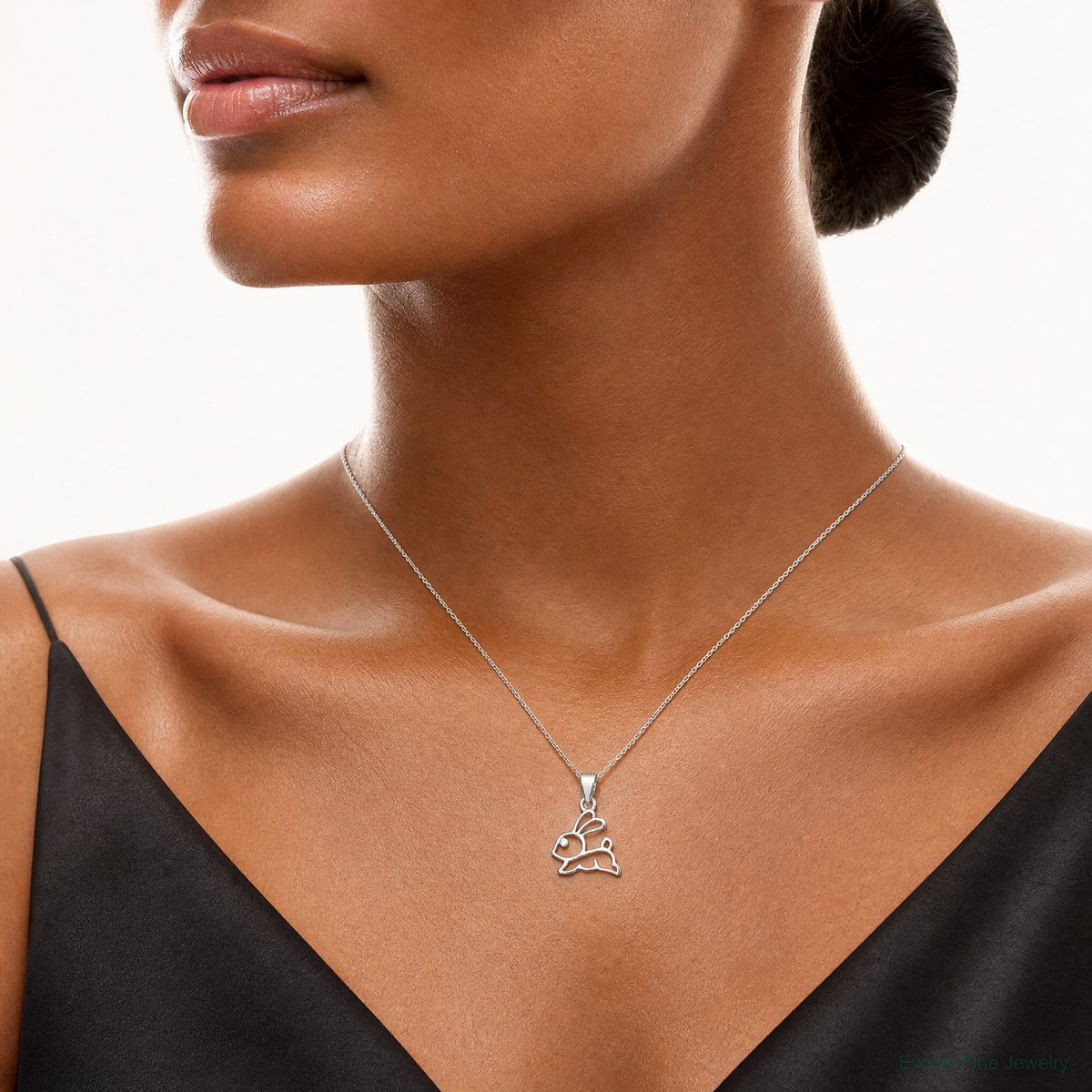 Sterling Silver Rhodium-plated Polished Bunny Pendant - Model Shot