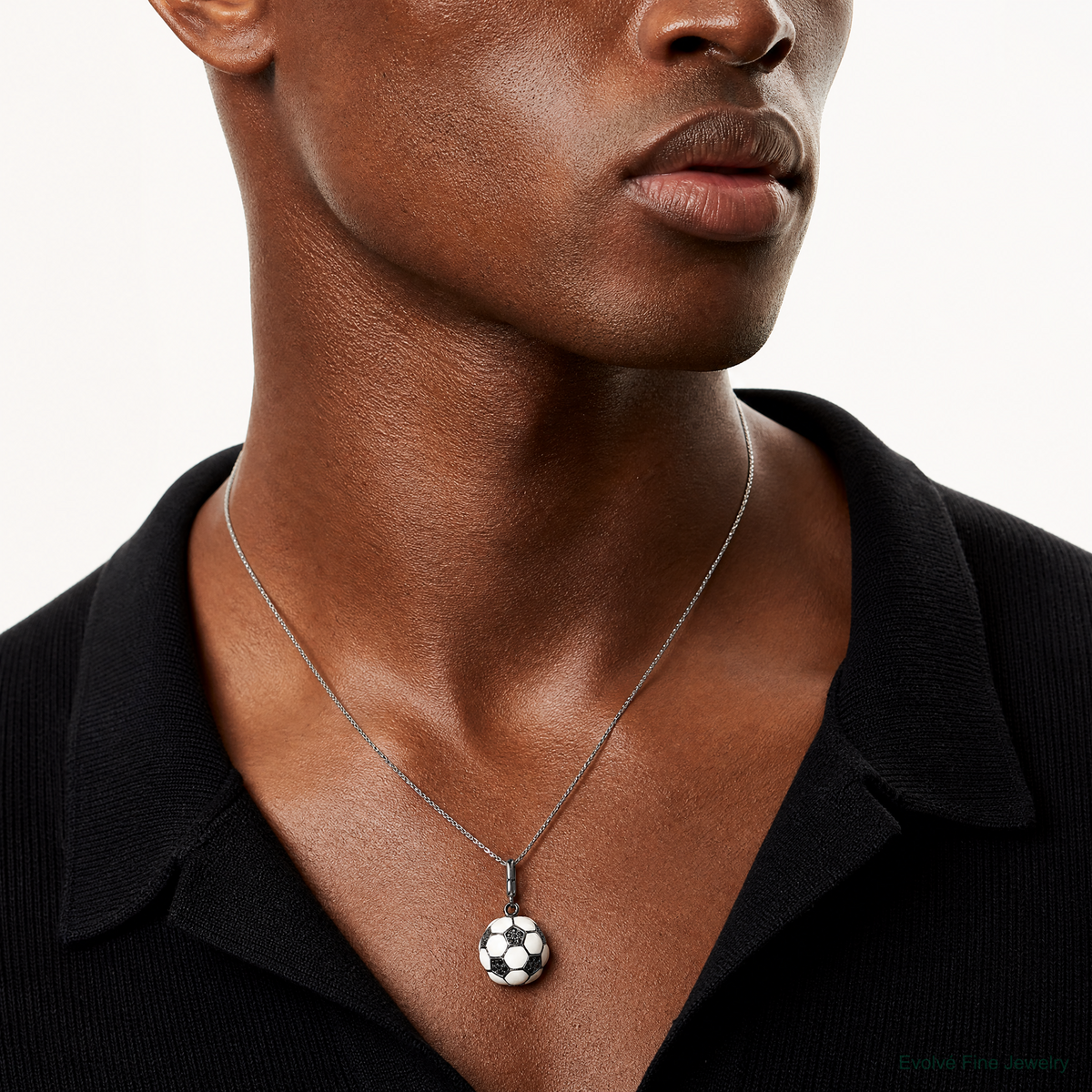 Sterling Silver Rhodium-plated & CZ 3D Soccer Ball Pendant - Model Shot