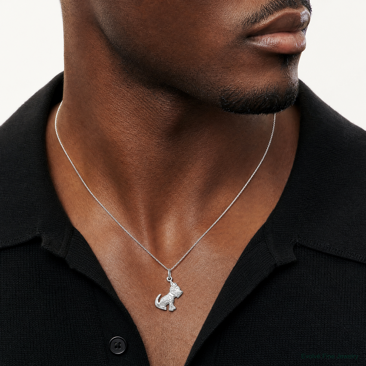 Sterling Silver Polished and Textured Dog Pendant - Model Shot