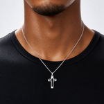 Sterling Silver Rhodium-plated Jesus Cut-out Cross Pendant - Model Shot