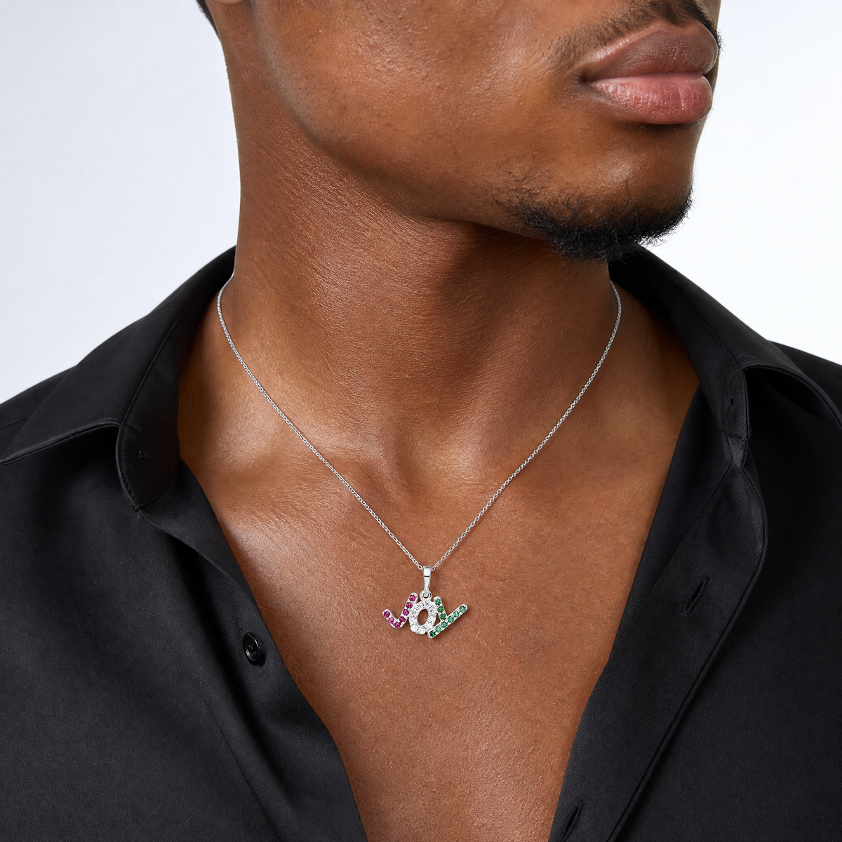 Sterling Silver Polished Red White & Green CZ Joy Pendant - Model Shot