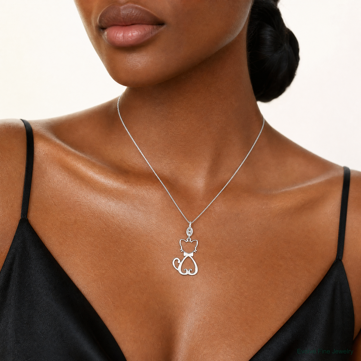 Sterling Silver Polished Cat Charm - Model Shot