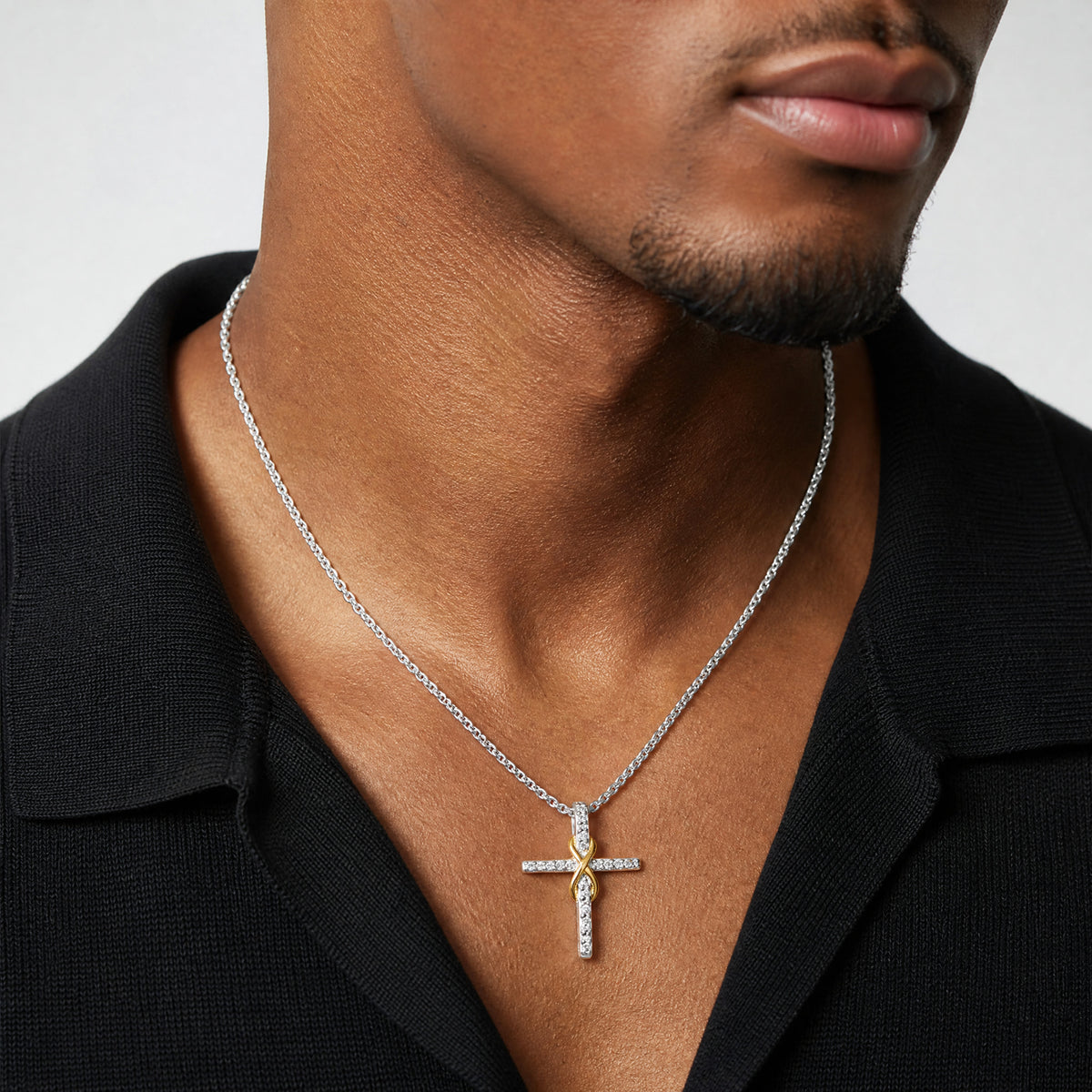 Sterling Silver & Gold-tone CZ Cross Chain Slide - Model Shot