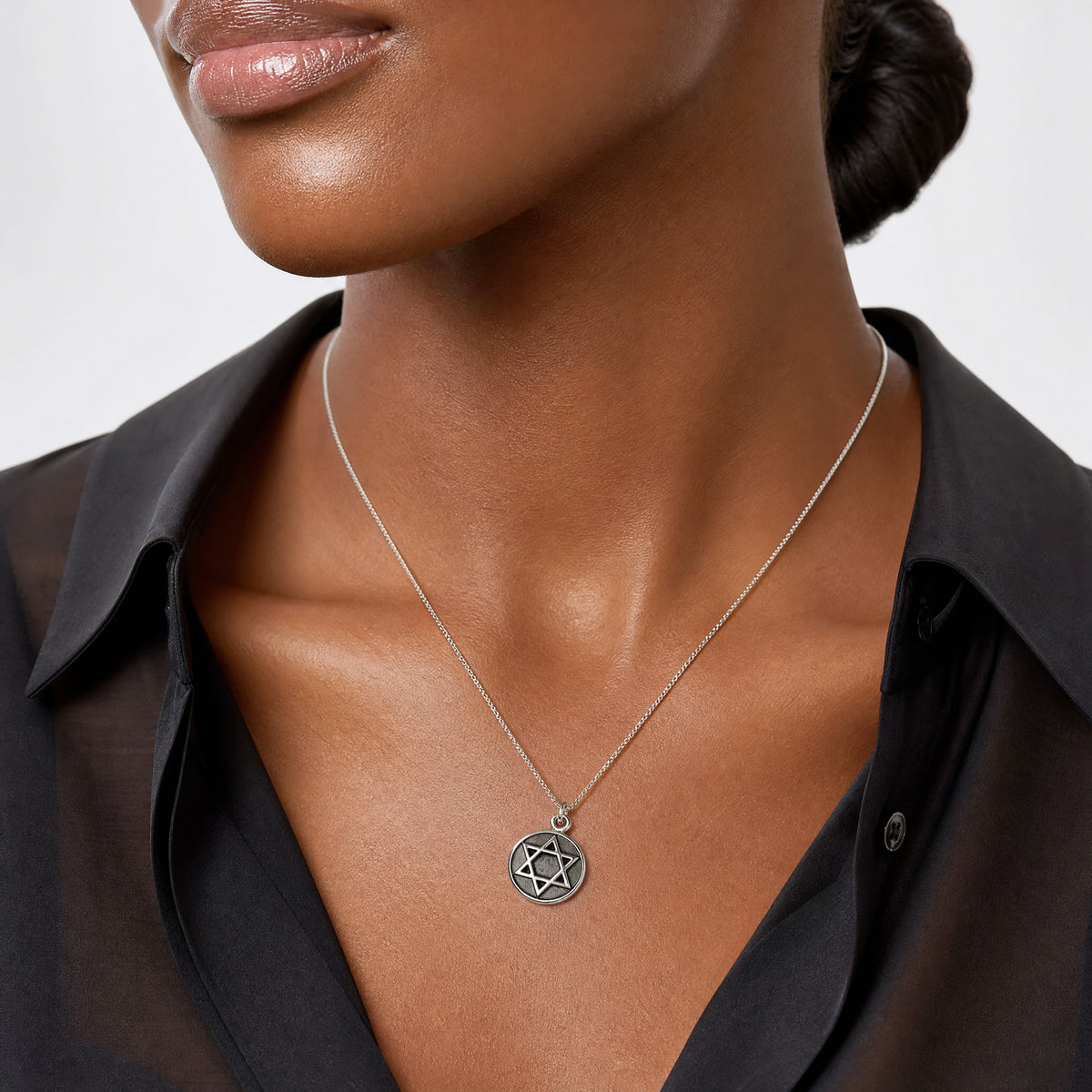 Sterling Silver Antiqued Star of David Pendant - Model Shot