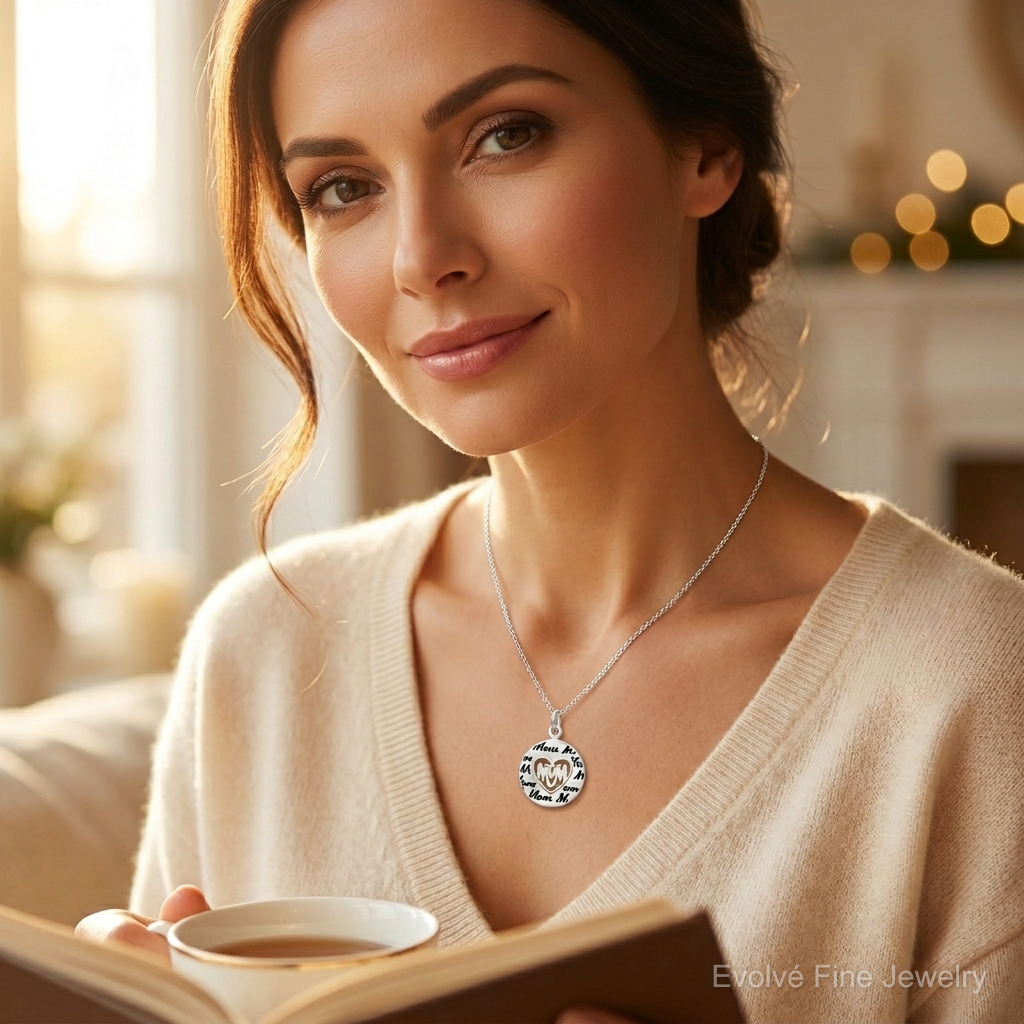 Sterling Silver Enamel MOM Charm - Model Shot