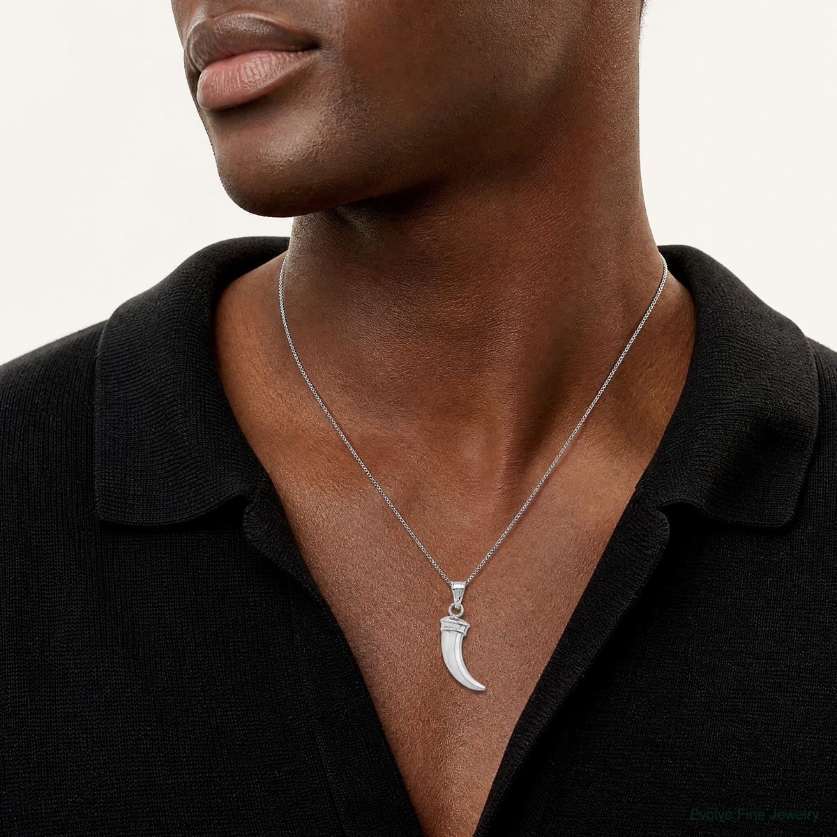 Sterling Silver Rhodium-plated Polished Claw Pendant - Model Shot