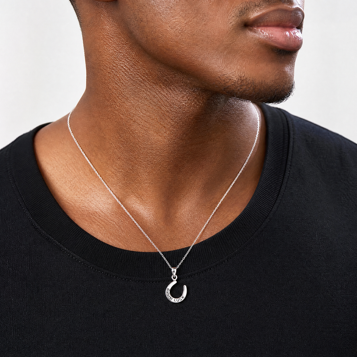 Sterling Silver Enamel Good Luck Horse Shoe Pendant - Model Shot