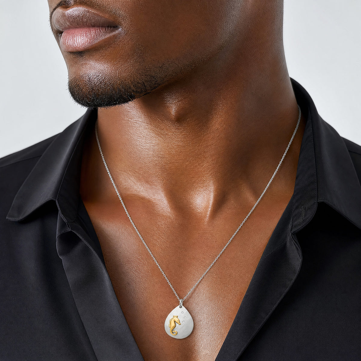 Sterling Silver Gold-Tone CZ Seahorse Brushed Pendant - Model Shot
