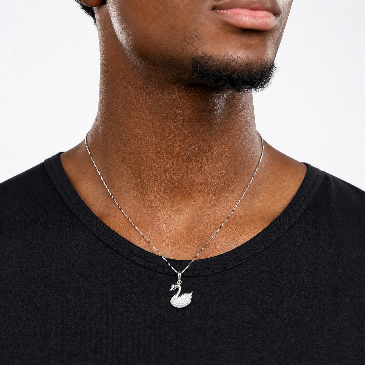 Sterling Silver Rhodium-plated Imitation Pearl Swan Pendant - Model Shot