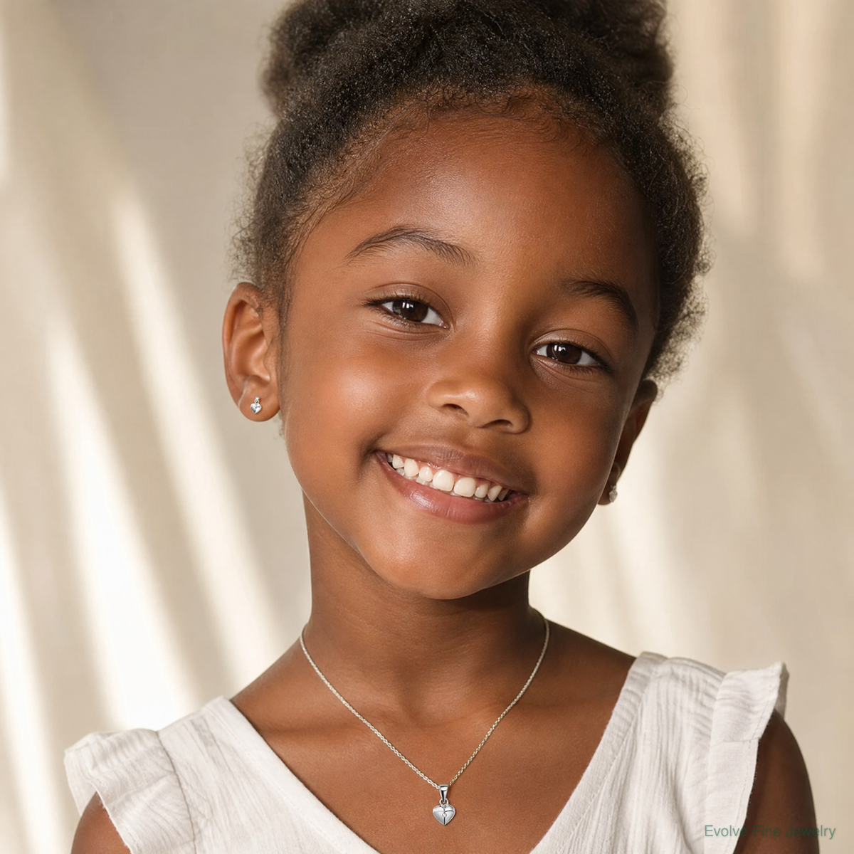 Sterling Silver Rhod-plated Polished & Satin CZ Heart Children's Pendant - Model Shot