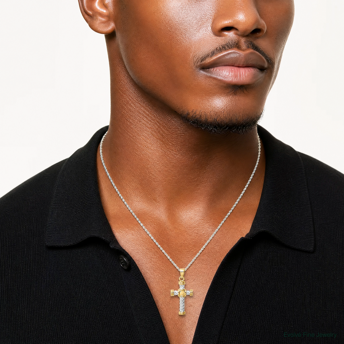 Sterling Silver & Gold-tone Twisted Cross Pendant - Model Shot