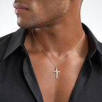 Sterling Silver Platinum-plated & Gold-tone Cross Pendant - Model Shot