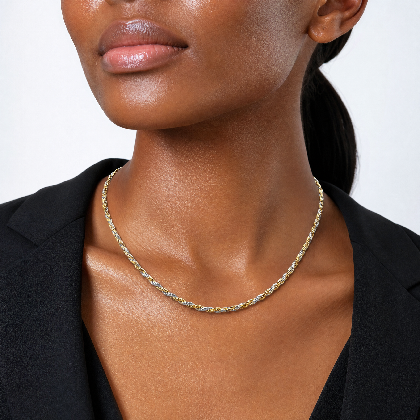 Sterling Silver And Vermeil 2.5mm Diamond-cut Rope Chain - Model Shot