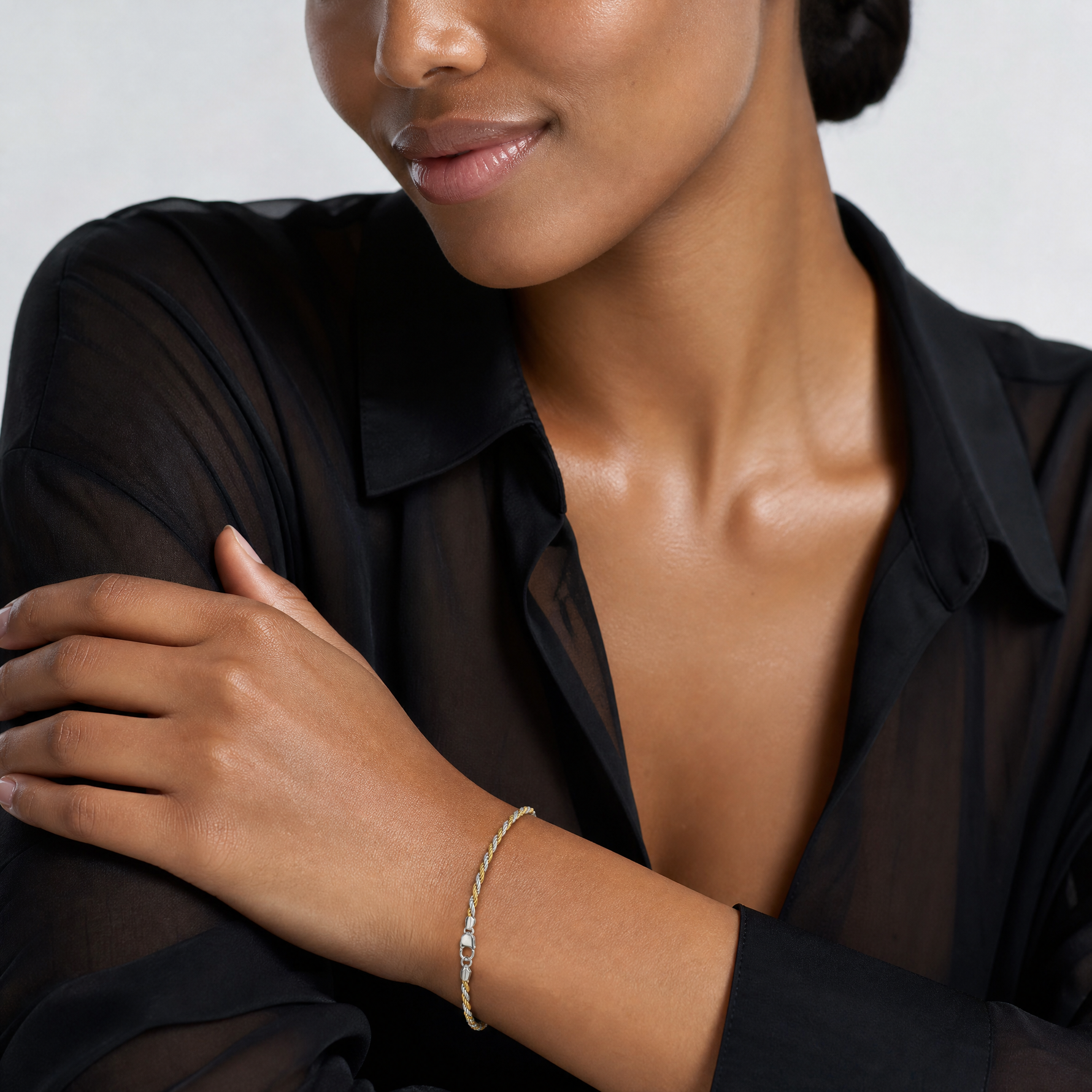 Sterling Silver And Vermeil 2.5mm Diamond-cut Rope Chain - Model Shot