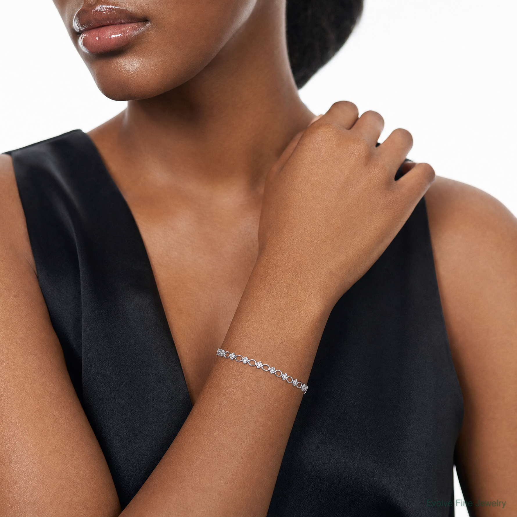 Sterling Silver Rhodium-plated Diam. Bracelet - Model Shot