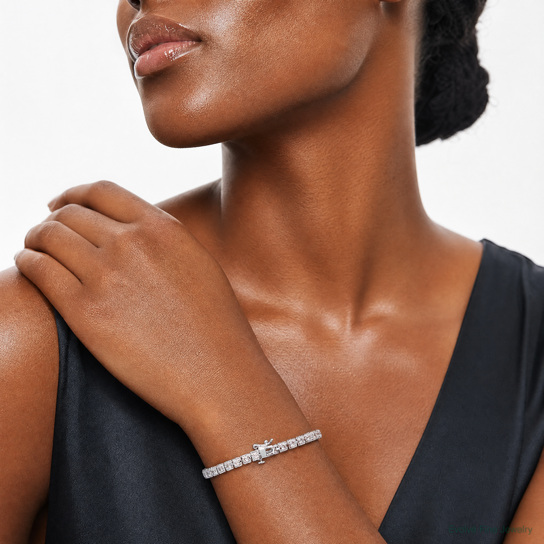 Sterling Silver Rhodium Plated Diamond Bracelet - Model Shot