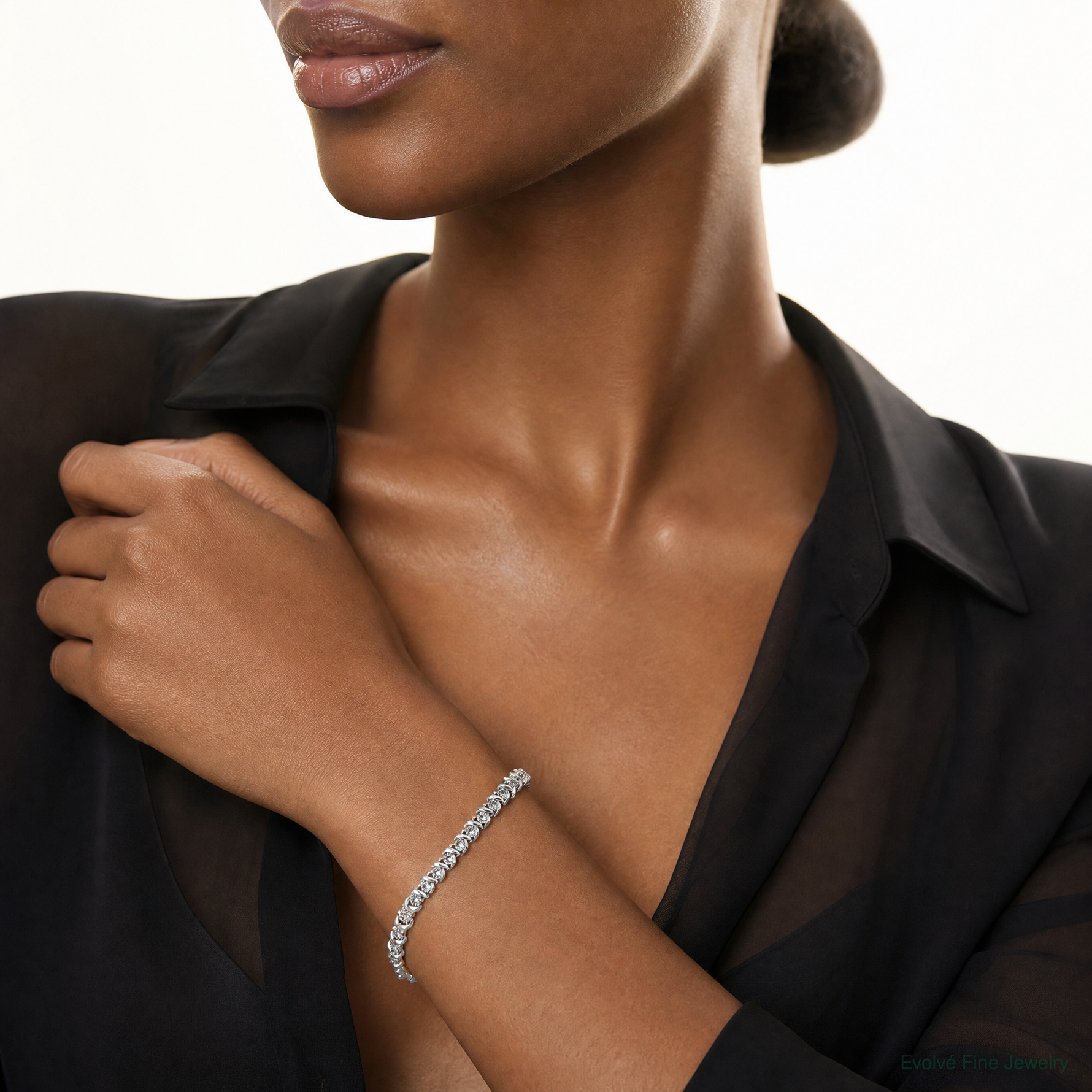 Sterling Silver Rhodium-plated Diam. Fancy Bracelet - Model Shot