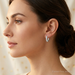 Sterling Silver Rhodium Diam. Huggie Earrings - Model Shot