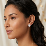 Sterling Silver Rhodium 6mm FW Cultured Pearl & Diamond Post Ear - Model Shot