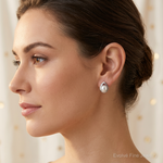 Sterling Silver Rhodium-plated 5mm FW Cultured Pearl & Diamond Post Ear - Model Shot