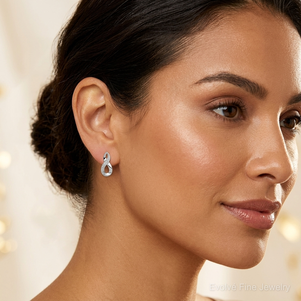 Sterling Silver Rhodium Diamond Post Earrings - Model Shot