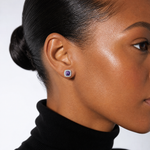 Sterling Silver Rhodium Plated Amethyst and Diamond Post Earrings - Model Shot