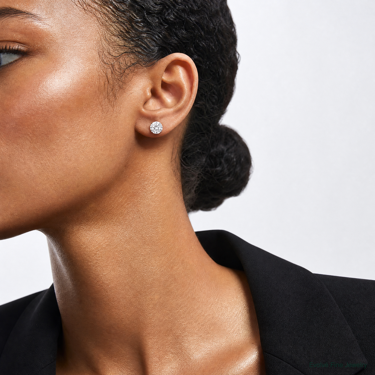 Sterling Silver 10mm Round Snap Set CZ Stud Earrings - Model Shot