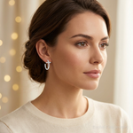 Sterling Silver Rhodium-plated CZ Cross Hoop Earrings - Model Shot