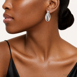 Sterling Silver Rhodium-plated Textured & Twisted Oval Hoop Earrings - Model Shot