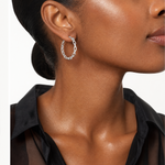 Sterling Silver Polished Cable Chain 3x30mm Hoop Earrings - Model Shot