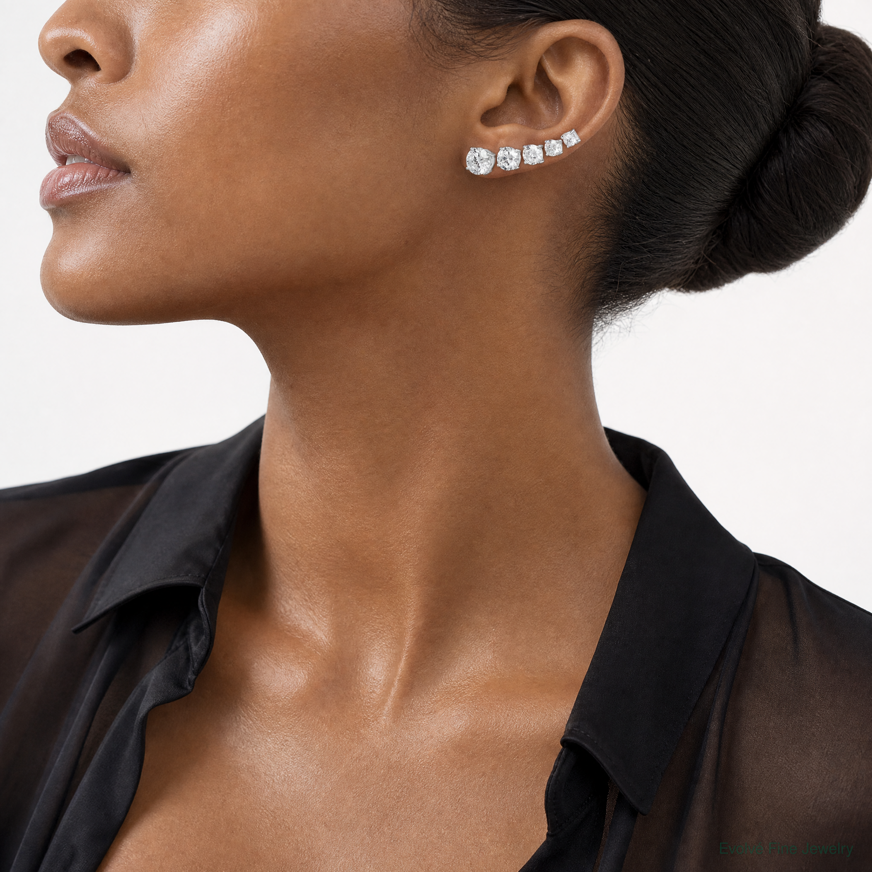 Sterling Silver Polished Round CZ 5-Pair Post Earrings Set - Model Shot