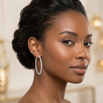Sterling Silver Rhodium-plated Diamond In & Out Hoop Earrings - Model Shot